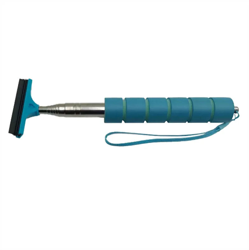 Retractable stainless steel car rearview mirror wiper shown in extended and retracted positions with colour options.