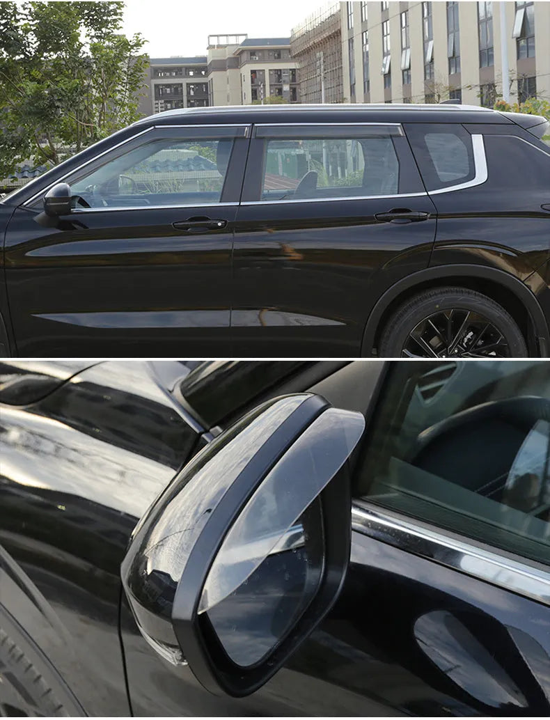 2023 Mitsubishi Outlander black and translucent window deflectors mounted on vehicle