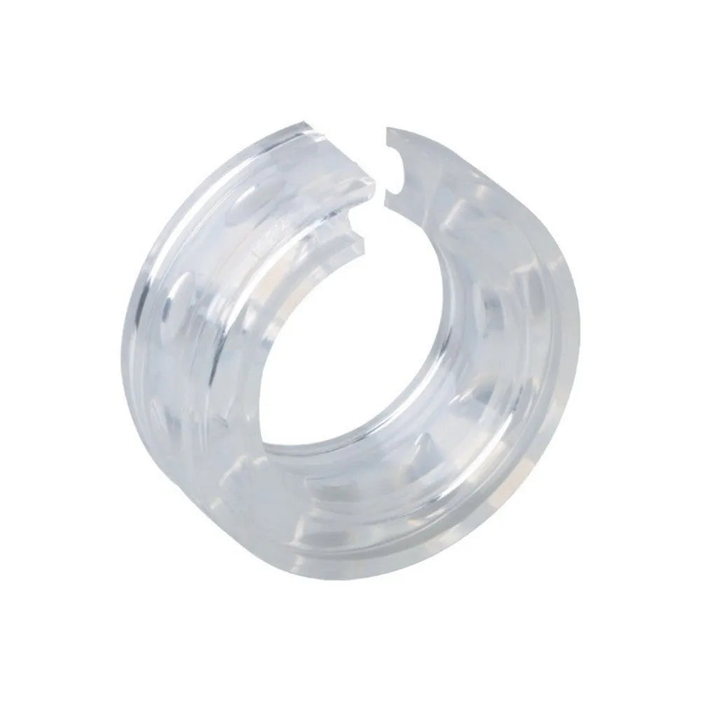 Two transparent rubber shock absorber buffers for car suspension springs, shown with size measurement diagram.