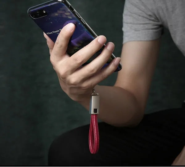Short 20cm leather-wrapped USB to Lightning charging cable for iPhone with zinc alloy connector