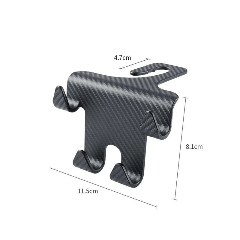 Black ABS plastic car hook and mobile phone holder for rear seat back storage.