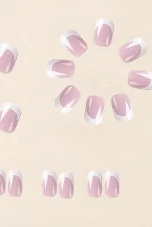 White plaid pattern fake nails, 24 pieces in open box