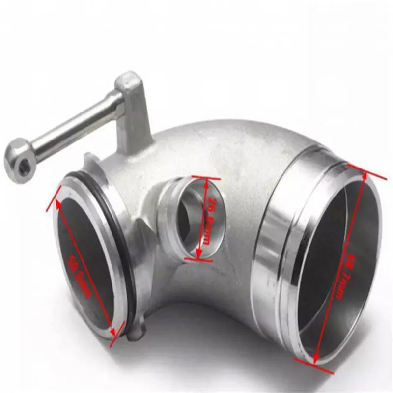 Aluminium alloy 90 degree turbocharger elbow pipe for transverse engine mounting