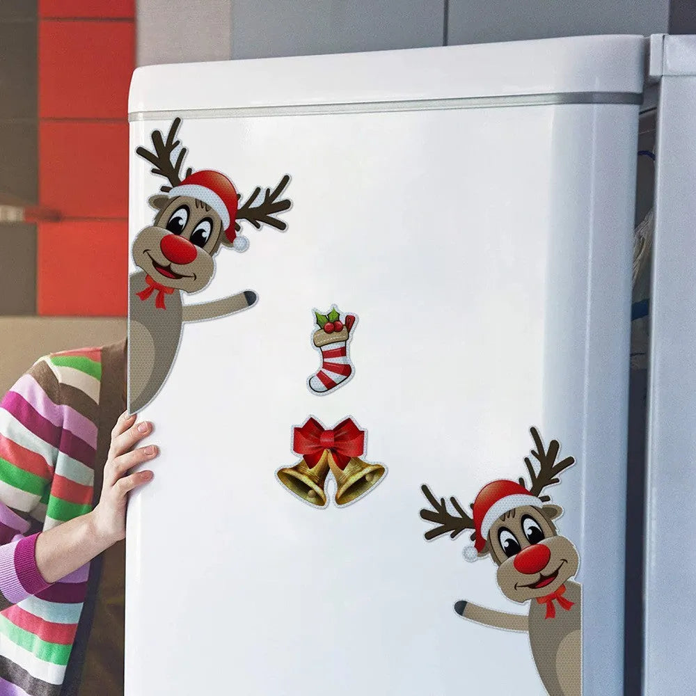 Christmas elk bell design magnetic bumper stickers with reflective luminous properties on vehicle