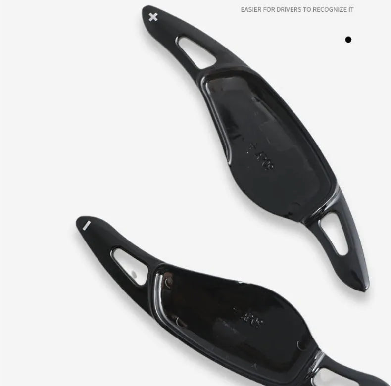 Carbon fibre steering wheel paddle shifter modification kit in black carbon finish