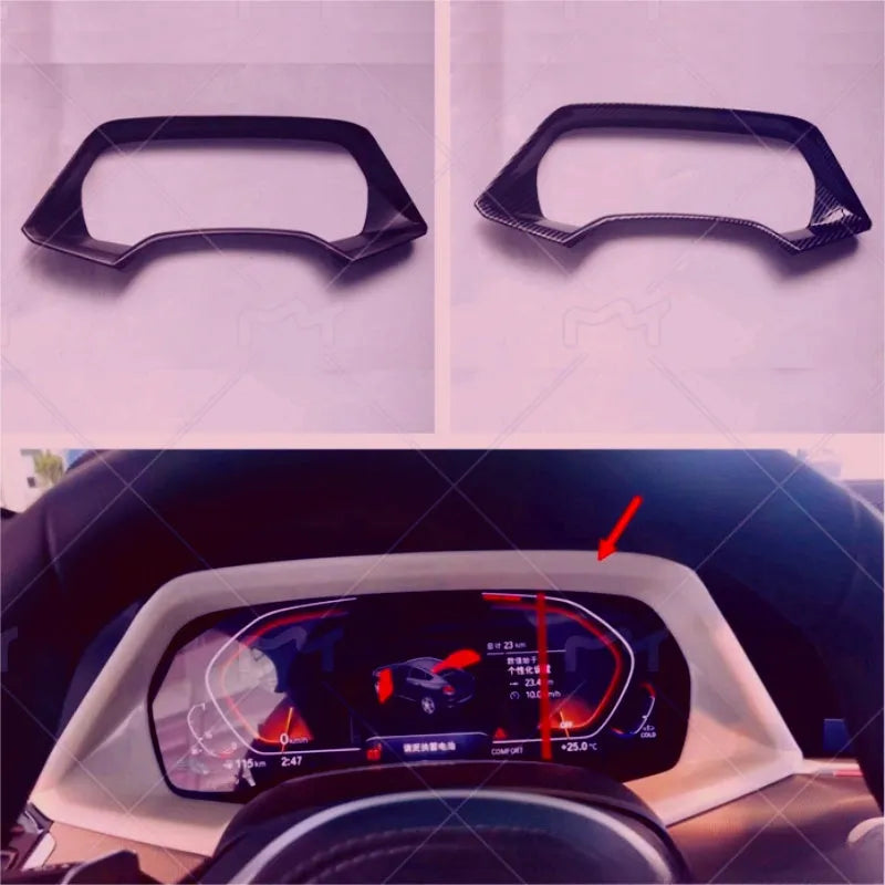 Dashboard decorative frame for BMW X5L in carbon fibre and peach wood finish options.