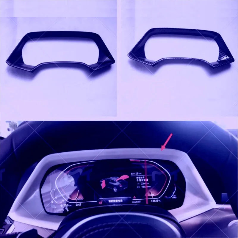 Dashboard decorative frame for BMW X5L in carbon fibre and peach wood finish options.