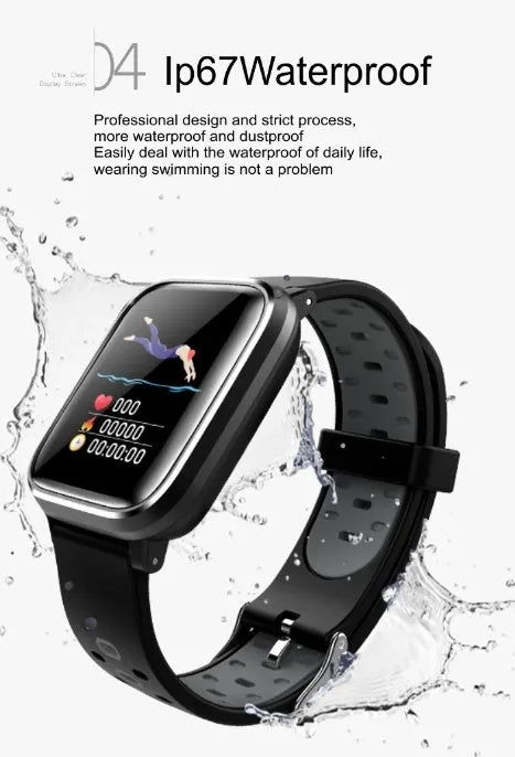 Q58 smart bracelet with 1.3-inch touch screen and silicone strap in gray