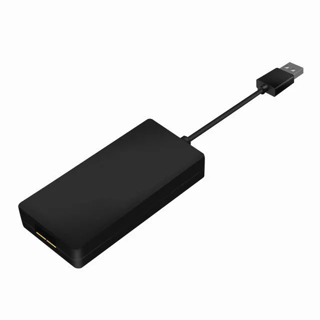 Black wireless CarPlay USB dongle with voice Siri and mirror function for car navigation screen