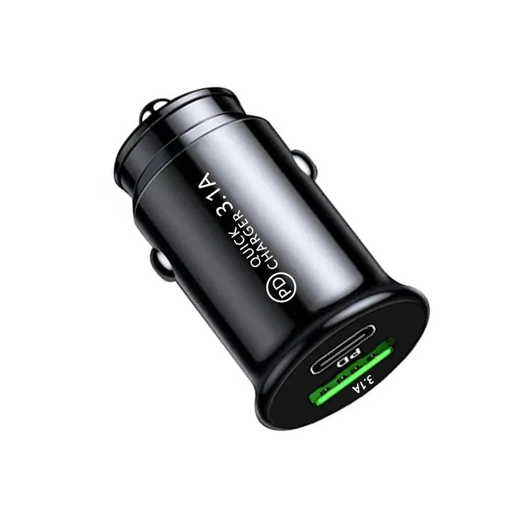 Dual-port car charger converter in black or white bare metal for vehicle charging