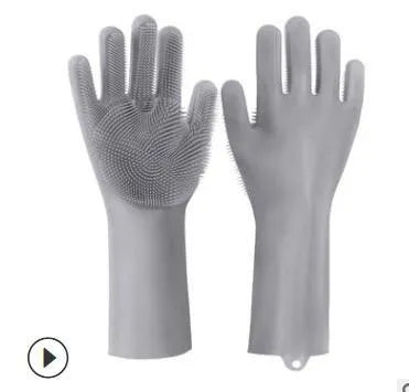 Silicone cleaning gloves with textured scrubbing surface in assorted colours