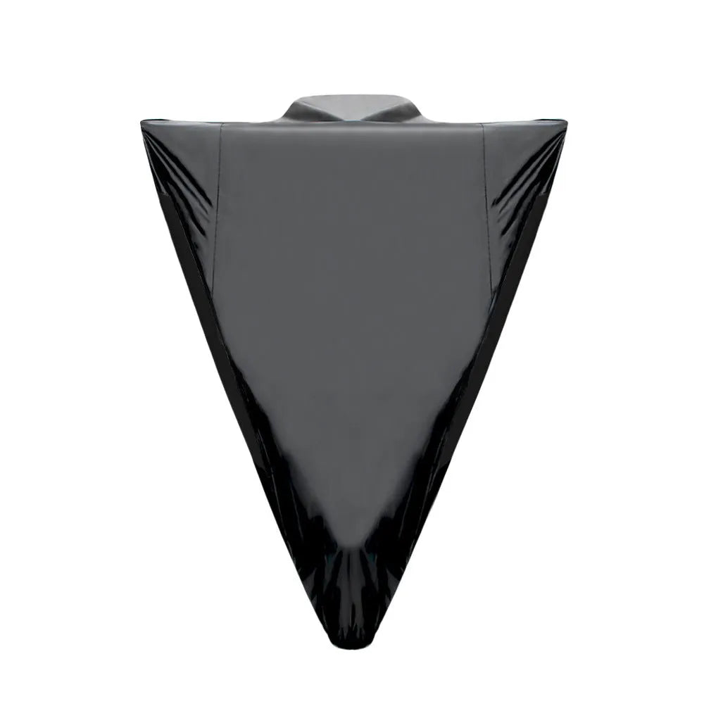 Black polyester motorcycle cover on electric vehicle showing rain protection and heat insulation features