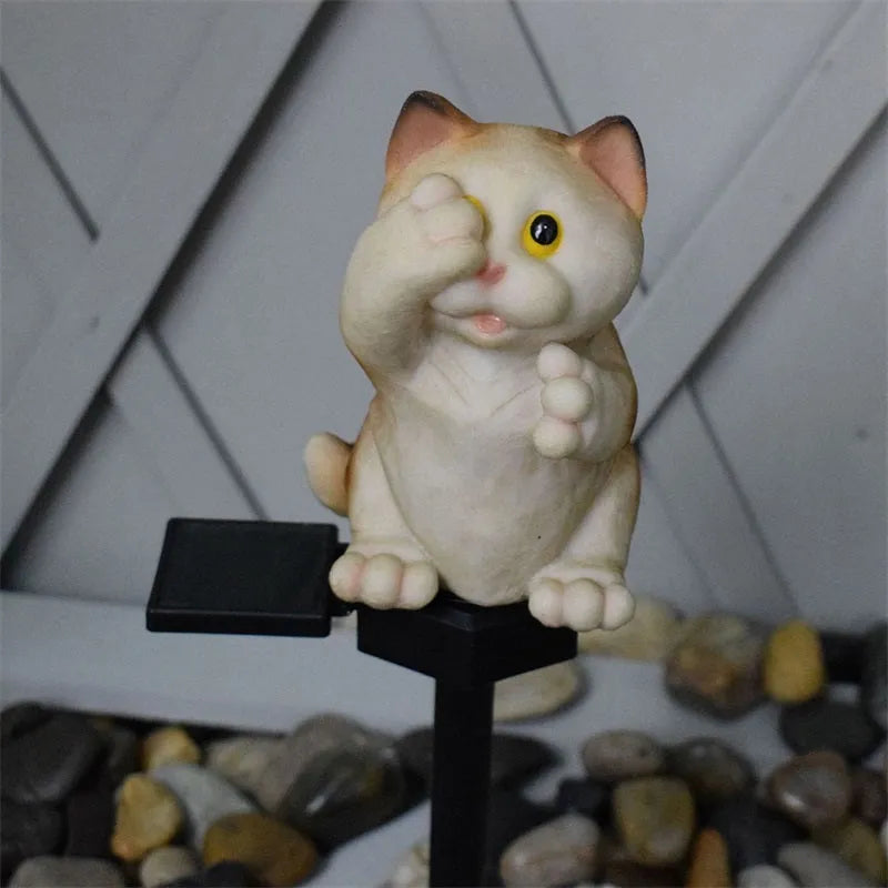 Brown and grey cat-shaped solar lawn light for garden decoration