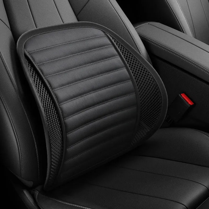 Leather car seat lumbar support cushion in five colour options including sapphire blue and amber brown