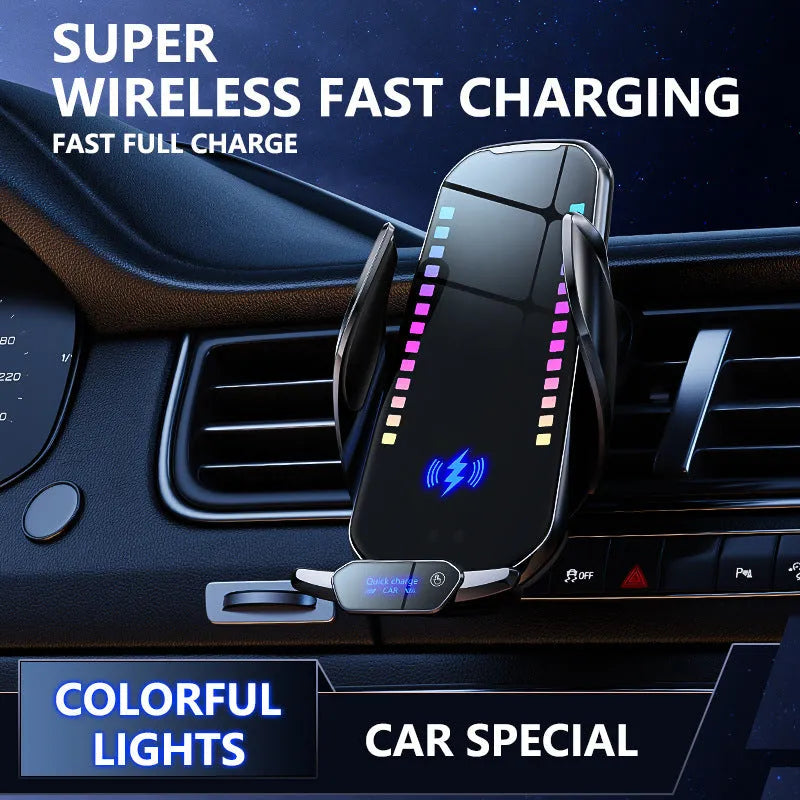 Car mobile phone holder with wireless charging and automated clamping in silver finish