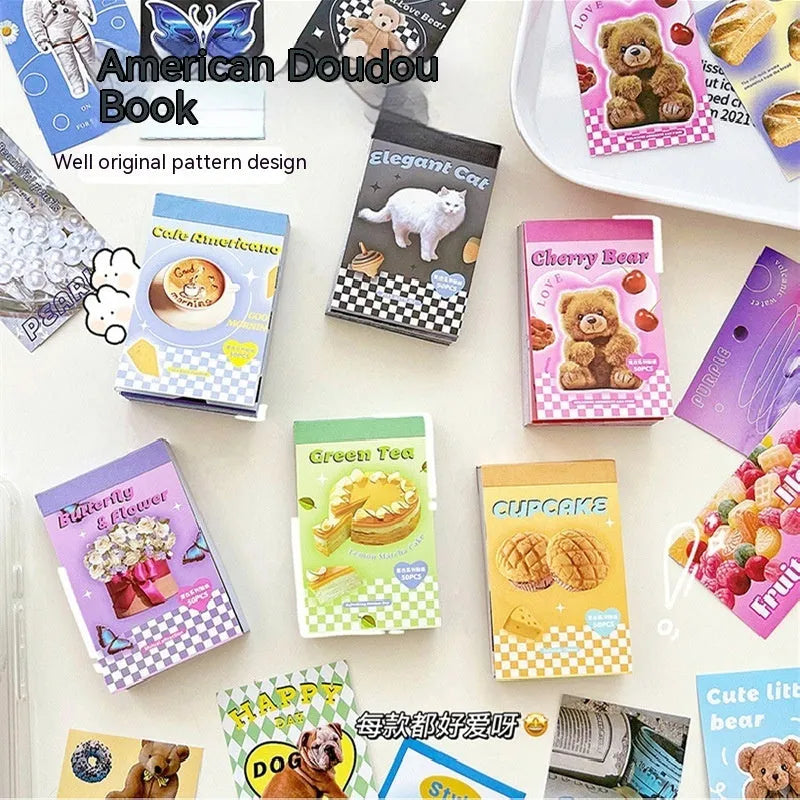American retro cartoon sticker book open to show colourful adhesive sheets.