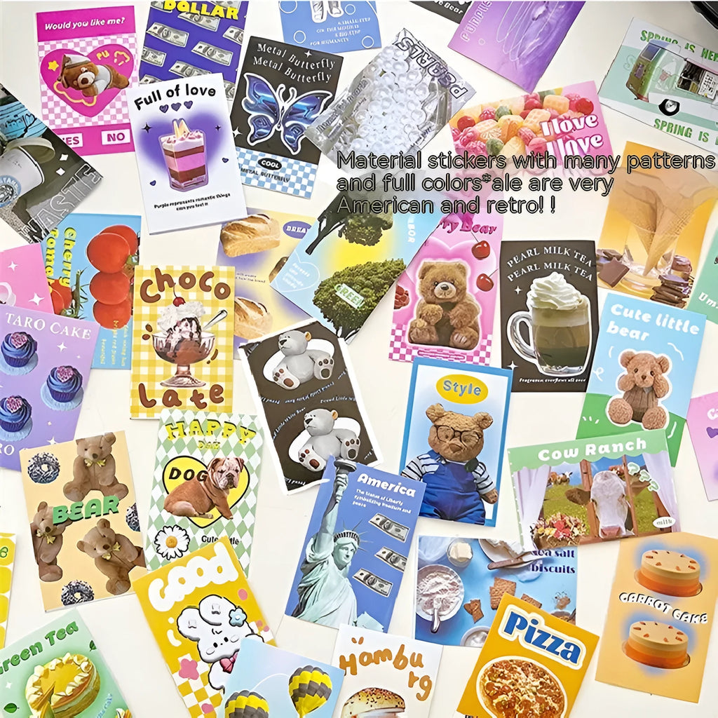 American retro cartoon sticker book open to show colourful adhesive sheets.