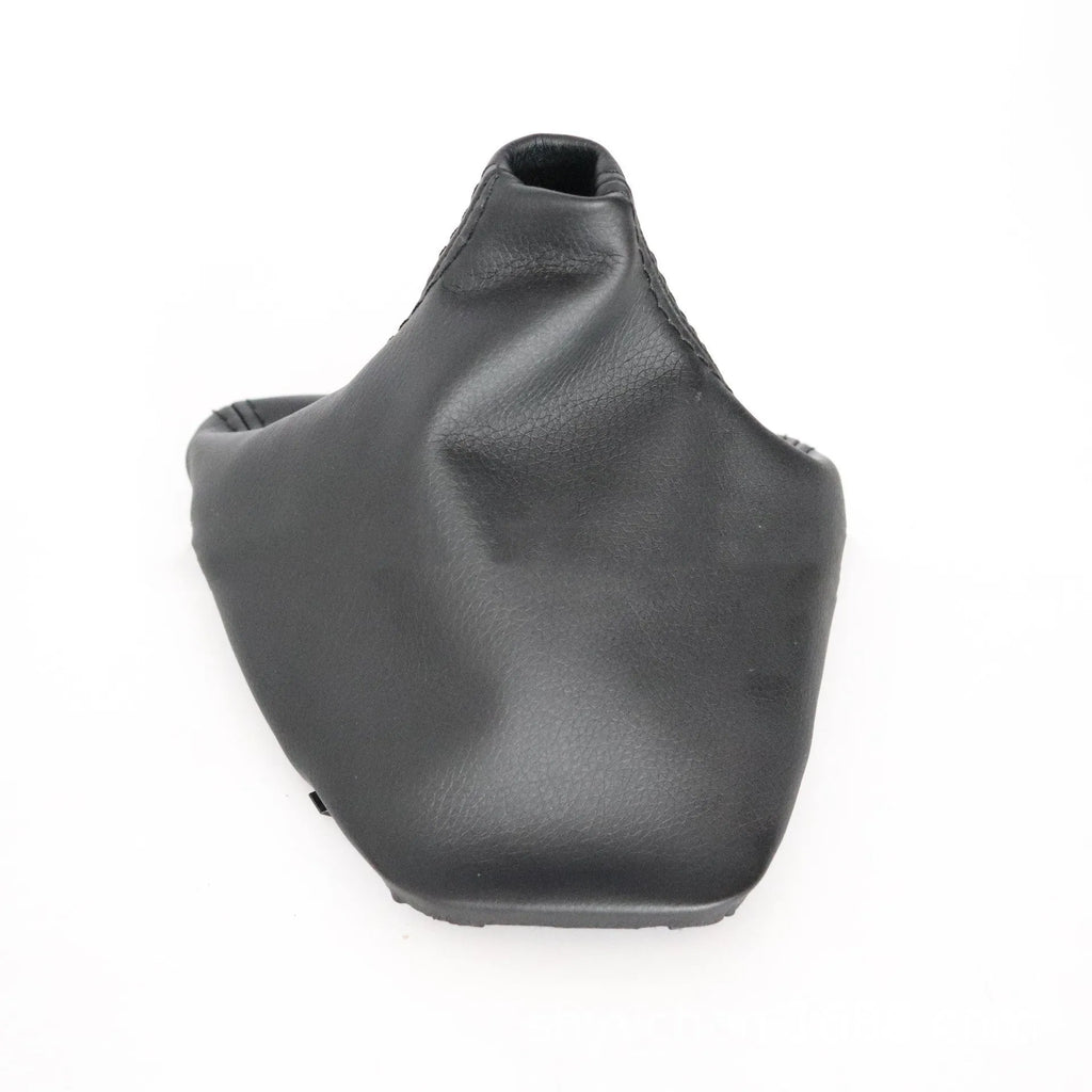 Black PU leather gear dust cover shown fitted on a BMW 3 Series manual gear shift console.