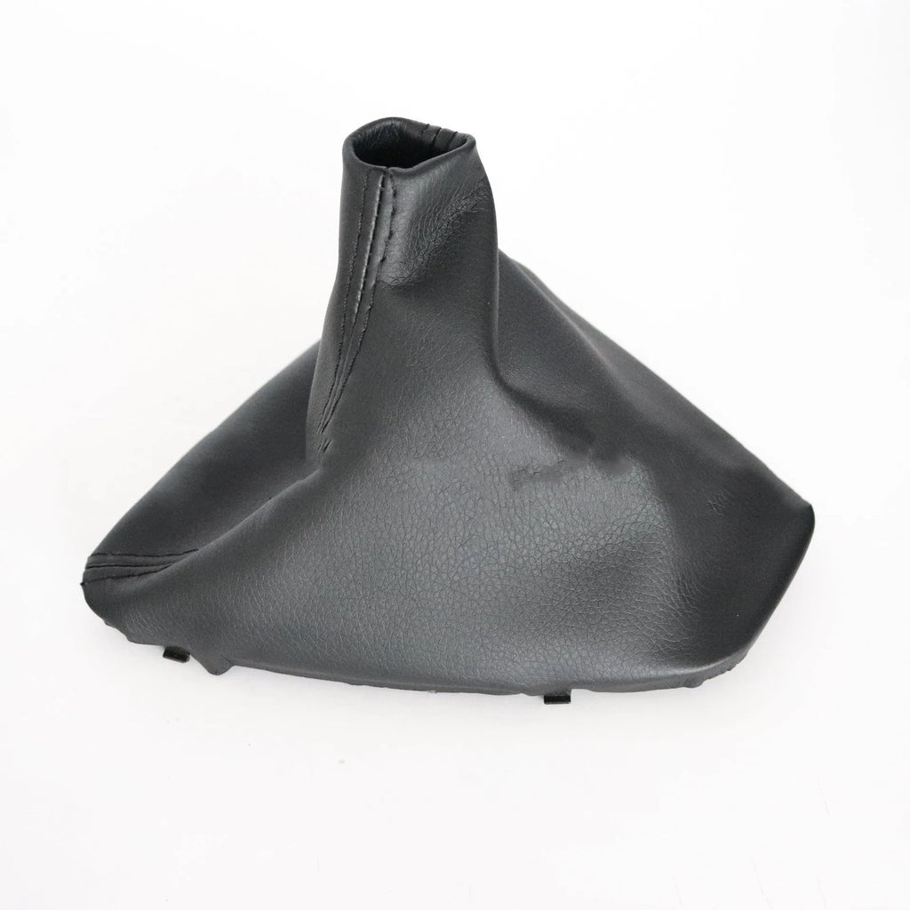 Black PU leather gear dust cover shown fitted on a BMW 3 Series manual gear shift console.