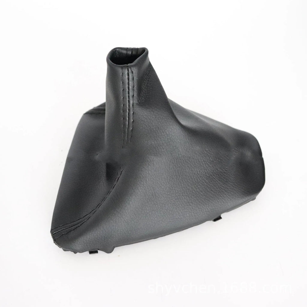 Black PU leather gear dust cover shown fitted on a BMW 3 Series manual gear shift console.