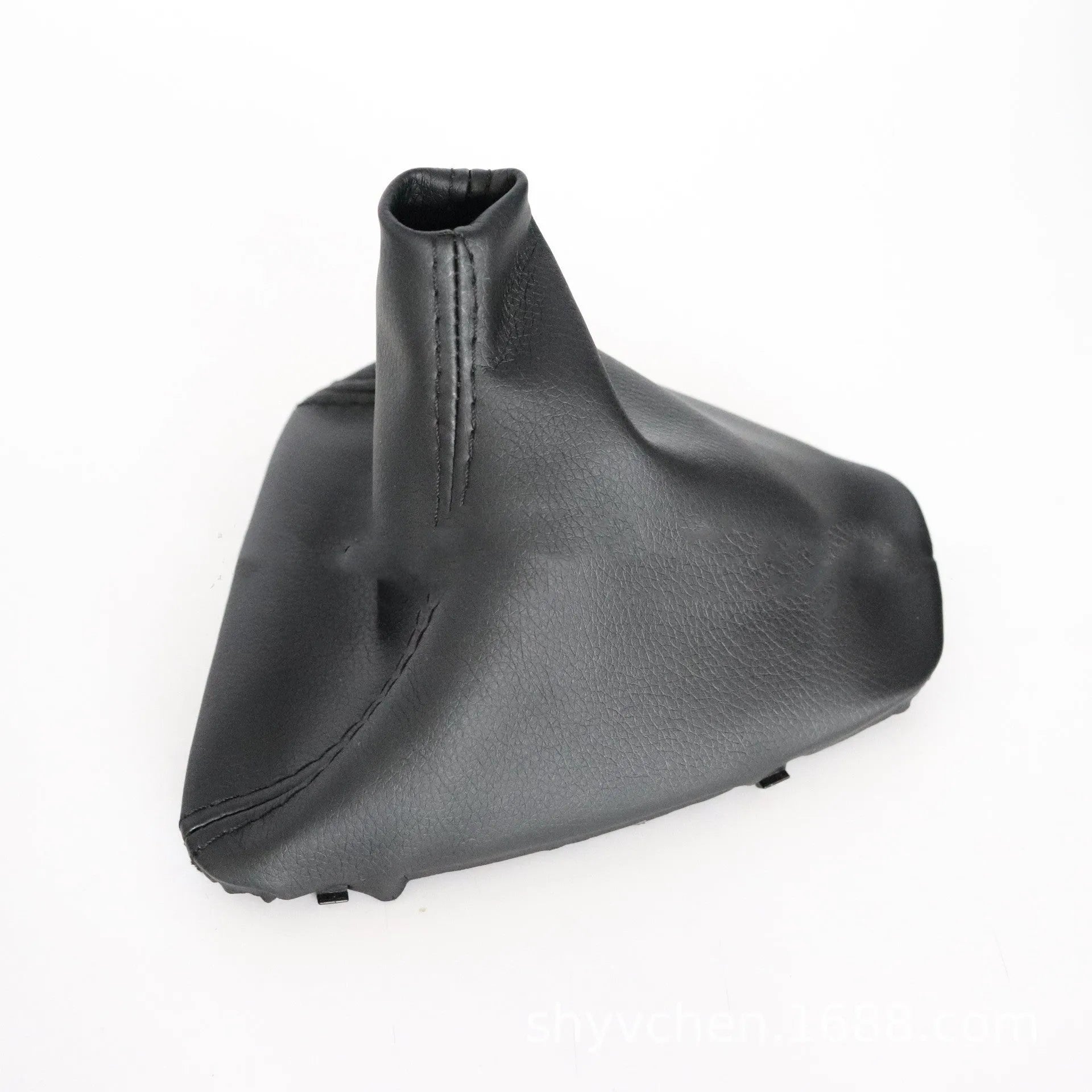 Black PU leather gear dust cover shown fitted on a BMW 3 Series manual gear shift console.