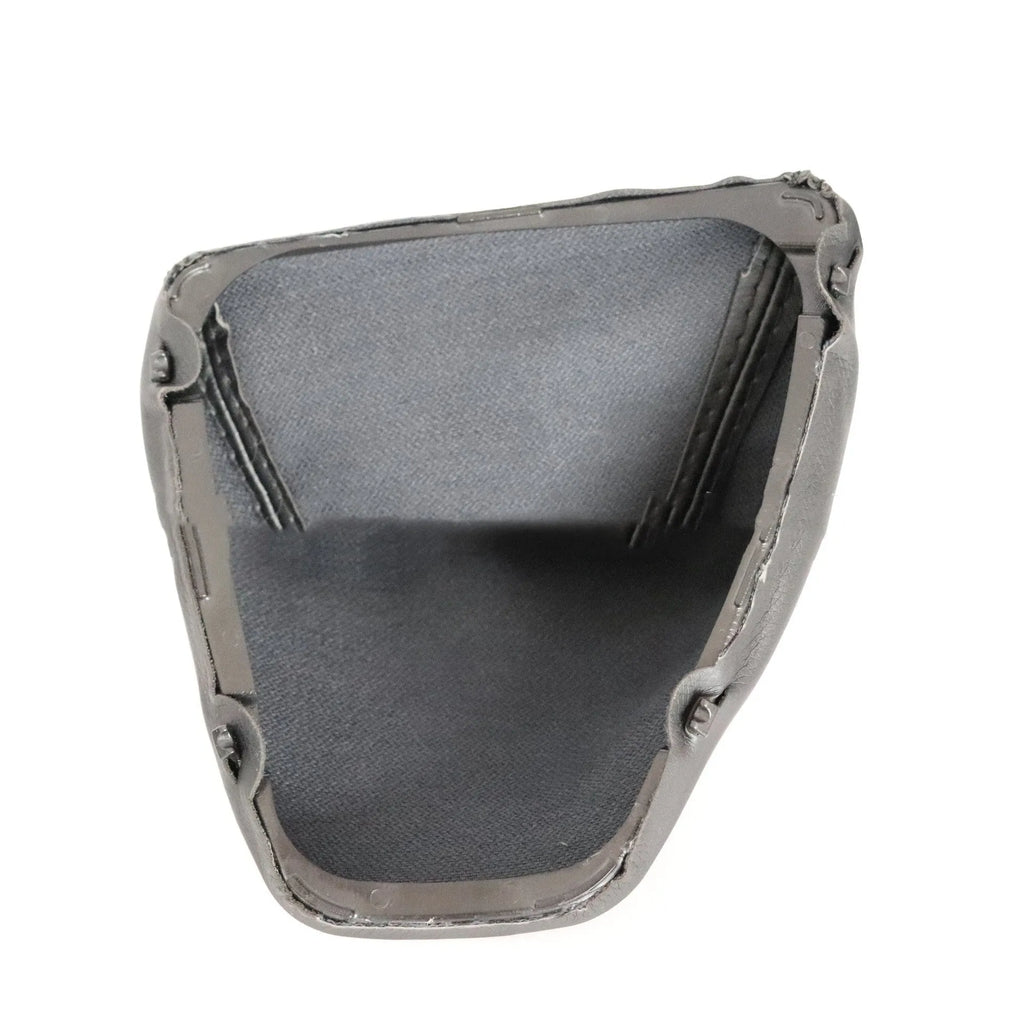 Black PU leather gear dust cover shown fitted on a BMW 3 Series manual gear shift console.