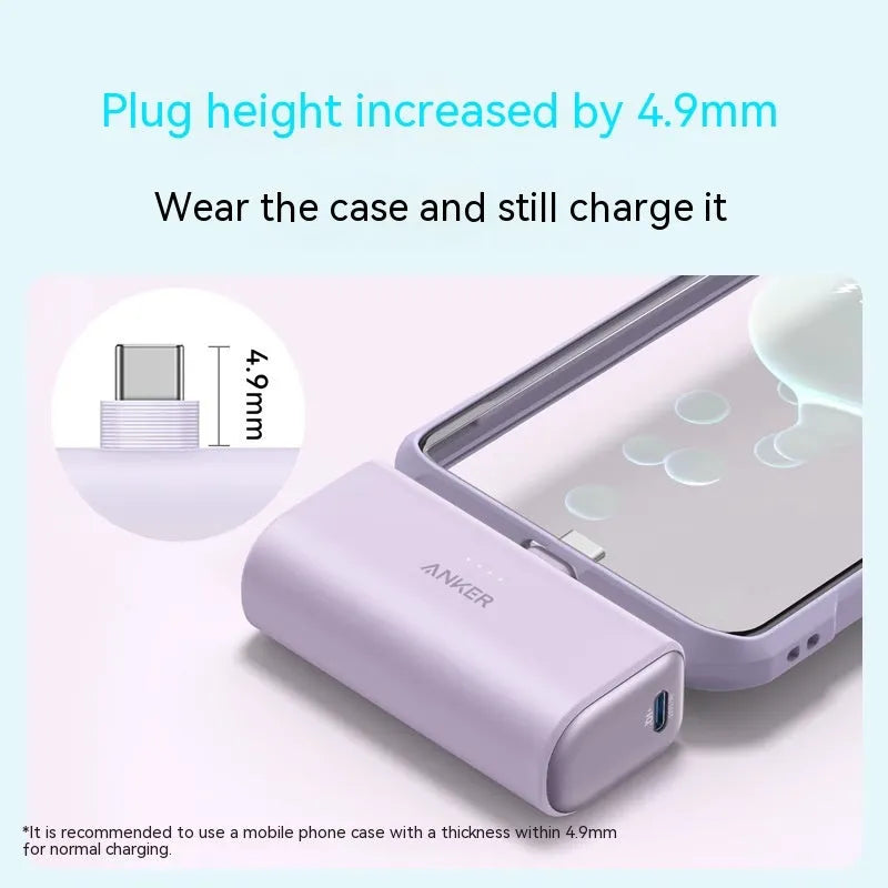 Compact capsule-shaped power bank in various colours with a fold-out USB-C cable