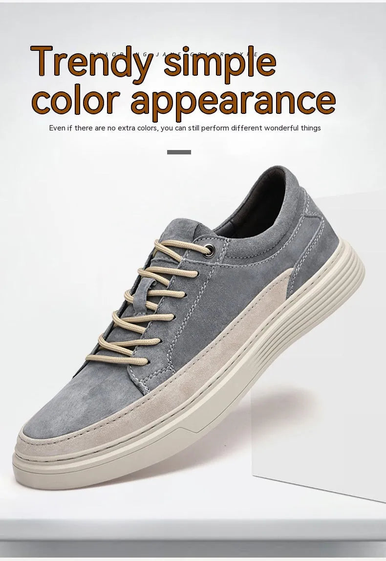 Men's grey and sand casual skate shoes with pigskin upper and rubber sole
