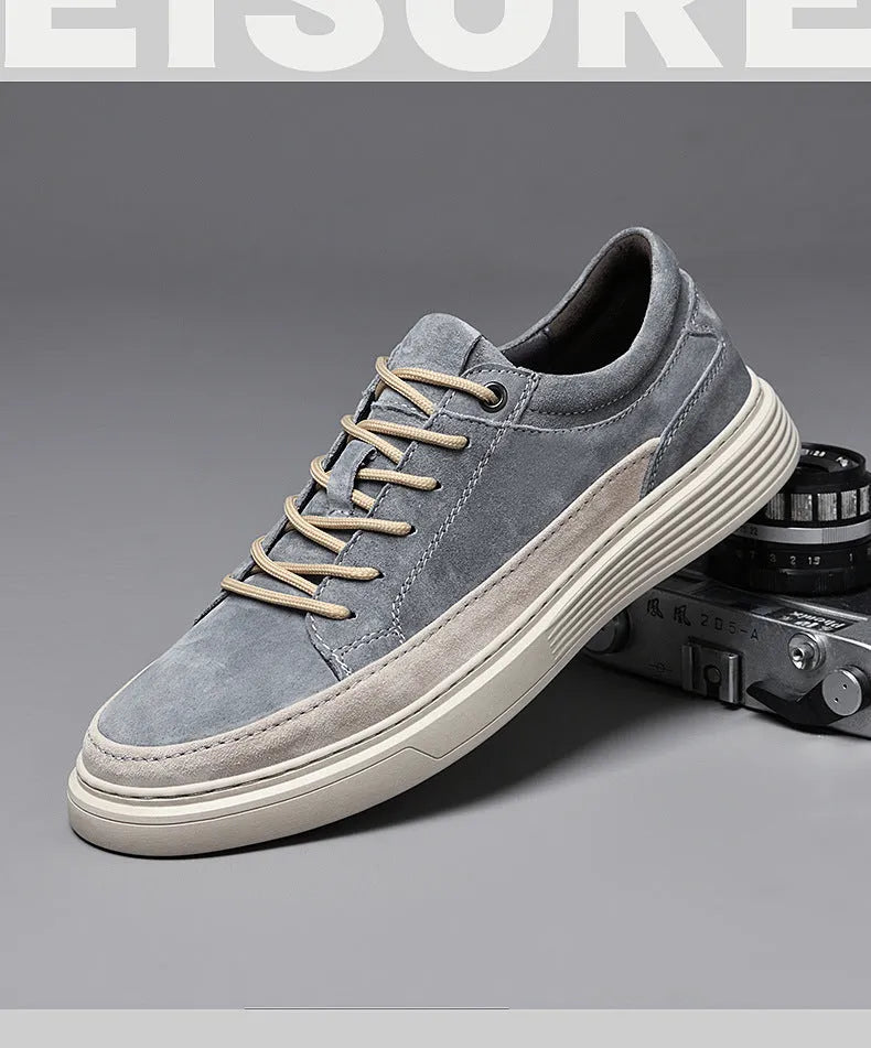 Men's grey and sand casual skate shoes with pigskin upper and rubber sole