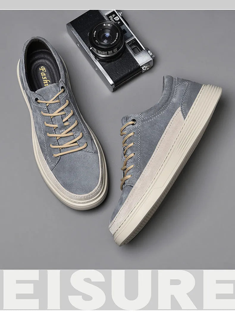 Men's grey and sand casual skate shoes with pigskin upper and rubber sole