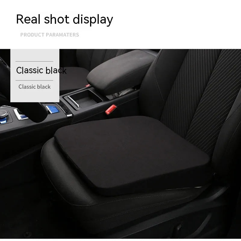 Black rectangular car seat cushion with 6cm thickness on a car seat.