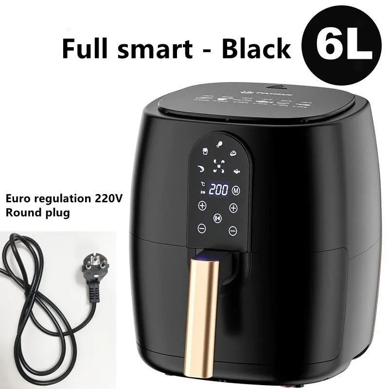 Home Fashion black air fryer with touch screen panel, 6L capacity, on countertop
