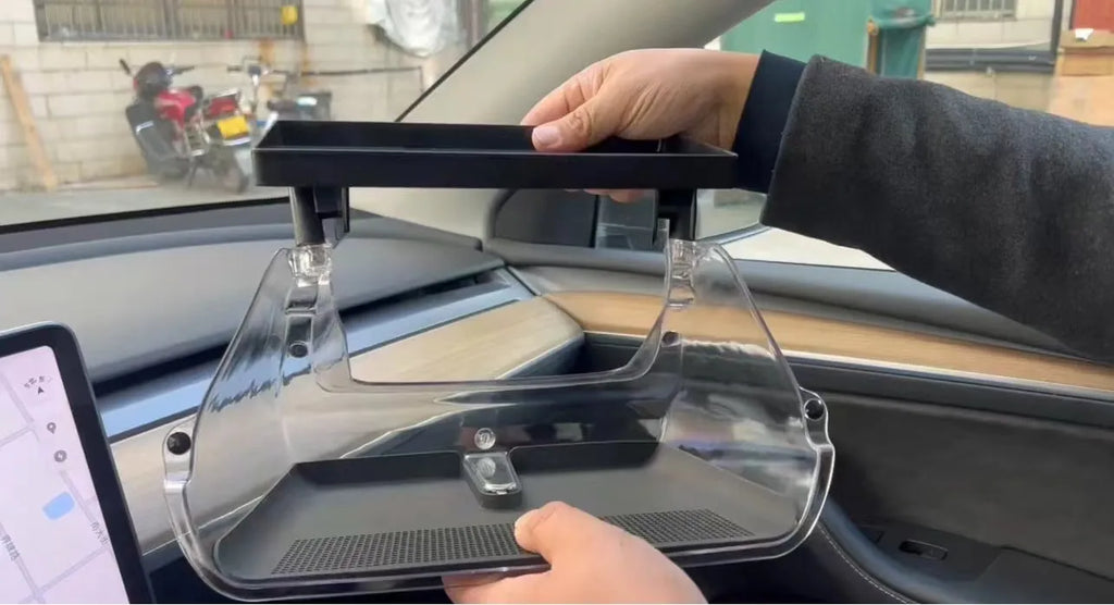 Black ABS plastic storage box for Tesla Model 3 and Y centre console.