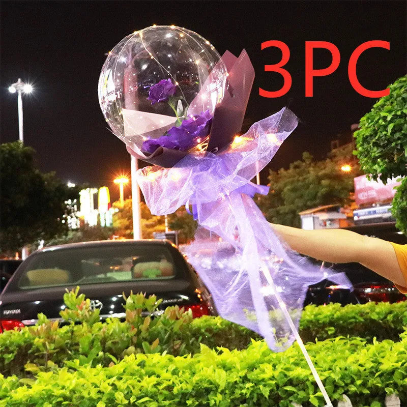 Transparent LED luminous DIY balloon rose bouquet with integrated lights for decoration.