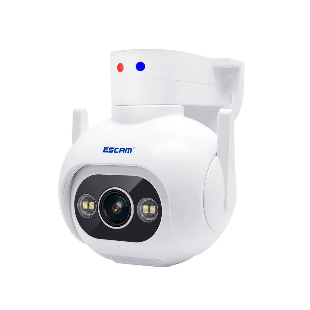Smart colour night vision H265 security camera with wall mount in plastic housing.