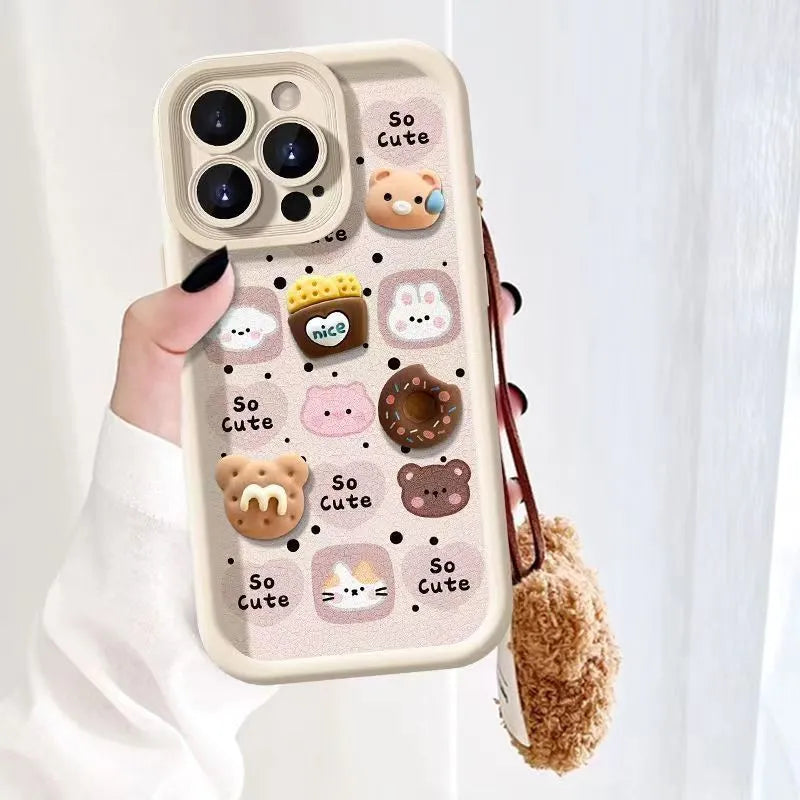 Autumn winter plush doll TPU phone case with cartoon animal design in white for Apple iPhone