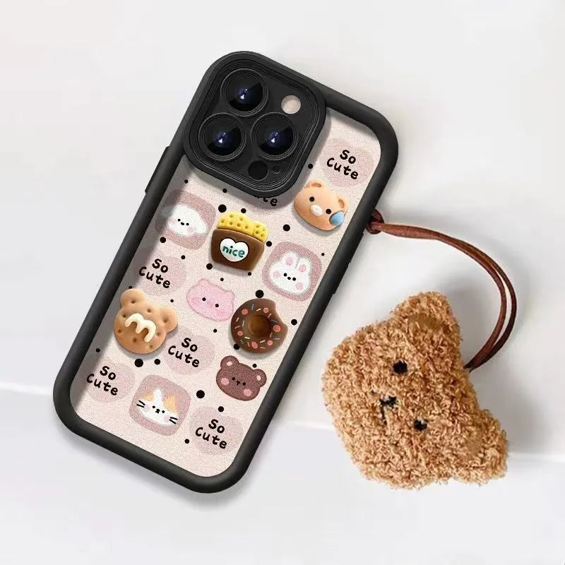 Autumn winter plush doll TPU phone case with cartoon animal design in white for Apple iPhone