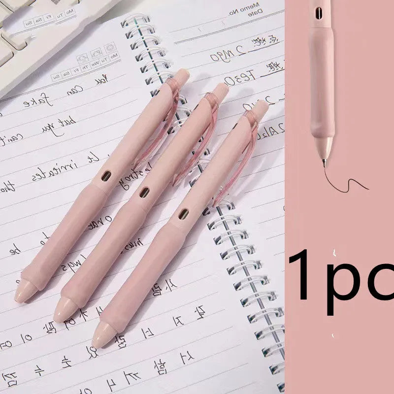 0.5mm Macaron colour press gel pen in smoked brown, white, and pink options.