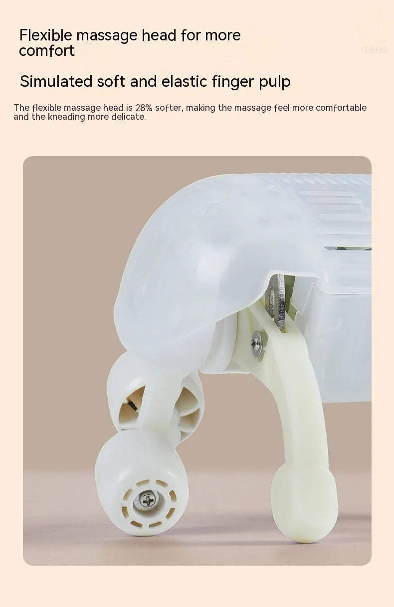 Creamy white rechargeable shoulder and neck massager with kneading function and infrared physiotherapy.