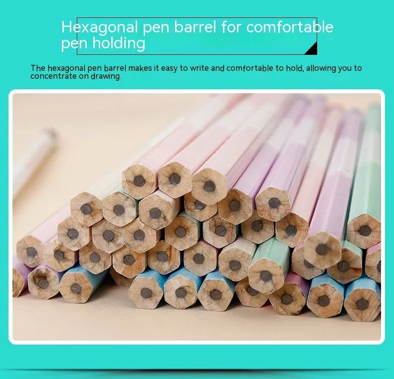 Basswood six-angle thermal transfer pencil with HB refill, shown in bulk packaging of 50 barrels.