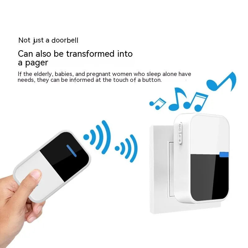 Modern white plastic wireless doorbell with receiver and remote components