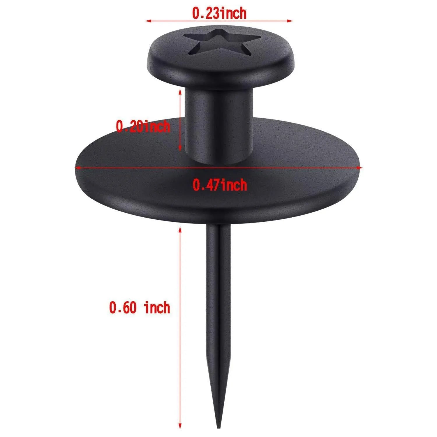 Black plastic I-shaped corkboard nails thumbtacks in PP box packaging for noticeboards