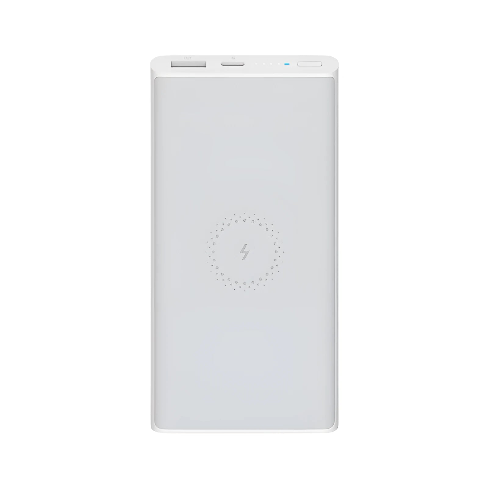 Black and white 10000mAh power bank with wireless charging and USB Type-C port