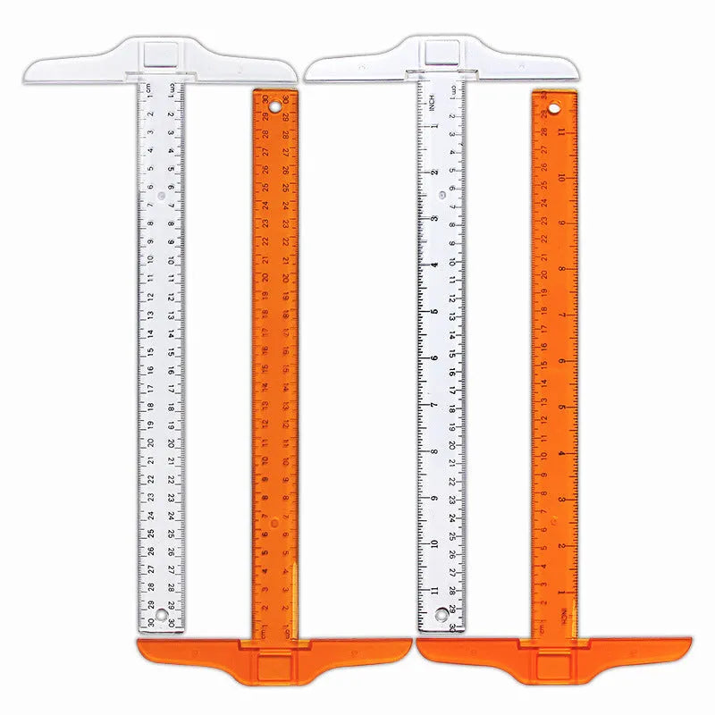 30cm plastic T-shaped ruler with scale markings in transparent or orange yellow colour