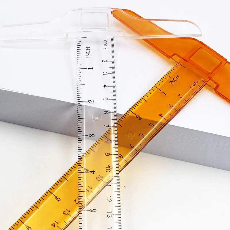 30cm plastic T-shaped ruler with scale markings in transparent or orange yellow colour