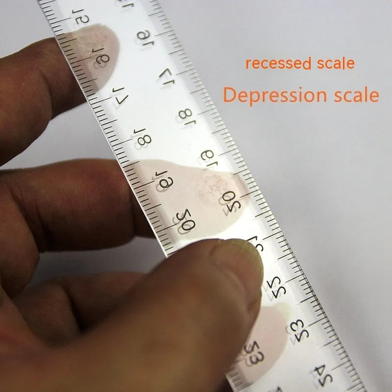 30cm plastic T-shaped ruler with scale markings in transparent or orange yellow colour