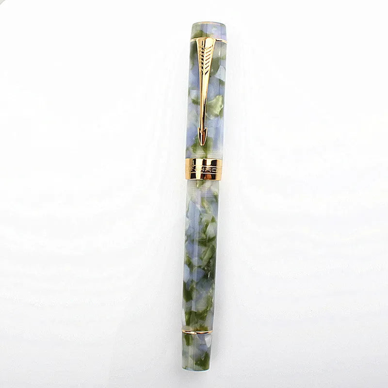 Deep Bath Green metal fountain pen showing fine, medium, and graphic nib options.