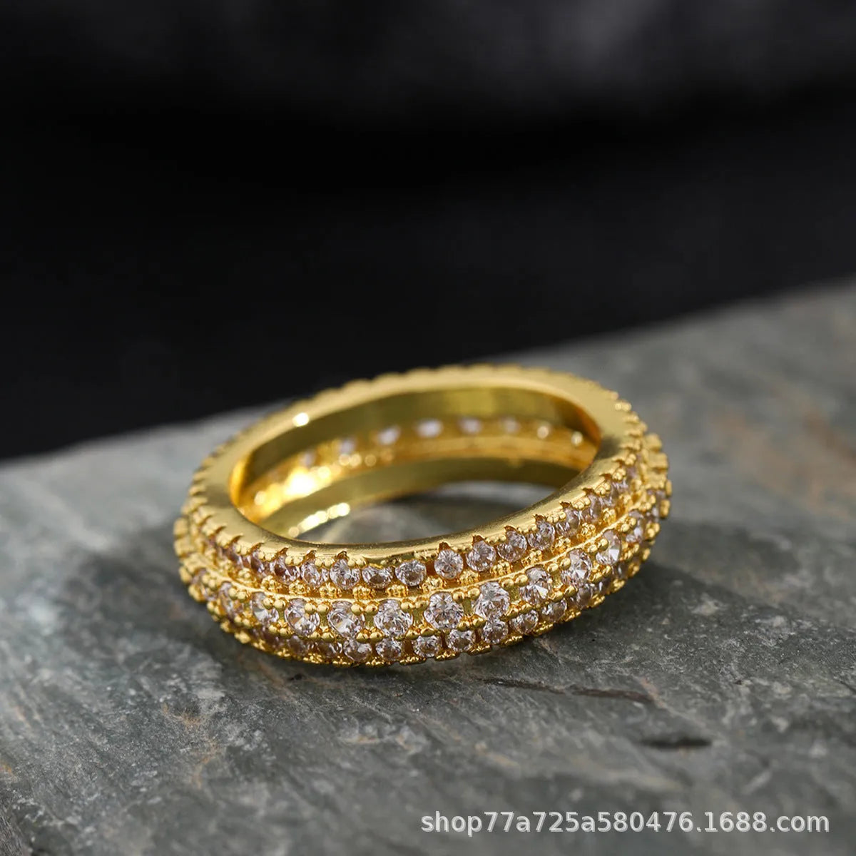 Geometric unisex ring with triangular zircon stone in white gold, yellow gold, or two-tone finish