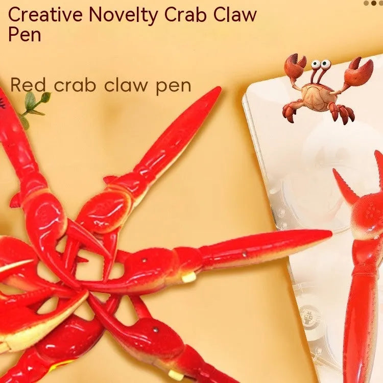 Creative ballpoint pen with a can-shaped clip and a small moving crab decoration on a white background.