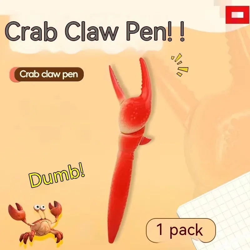 Creative ballpoint pen with a can-shaped clip and a small moving crab decoration on a white background.